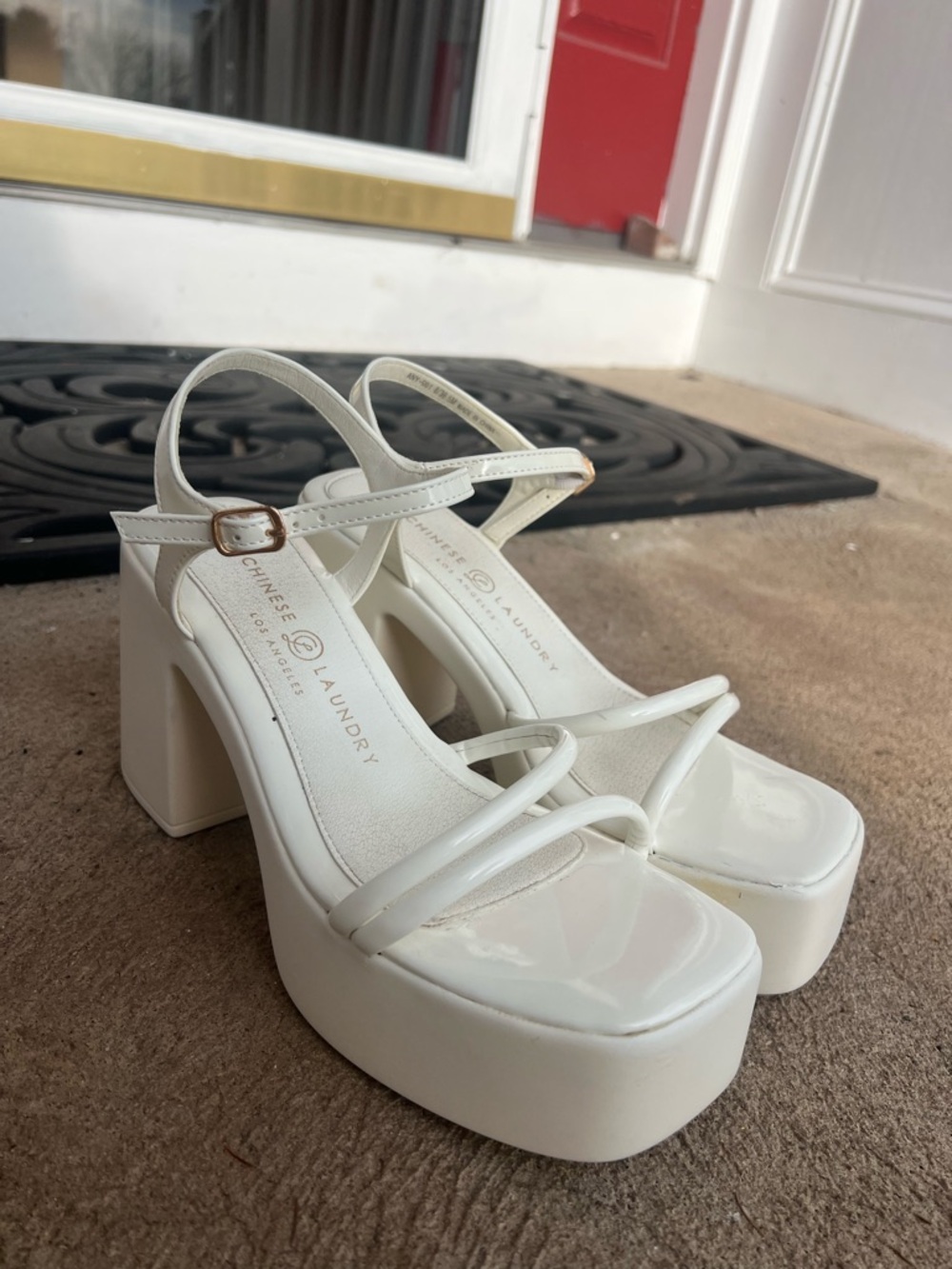 Chinese Laundry White Platform Block Heel Sandals
